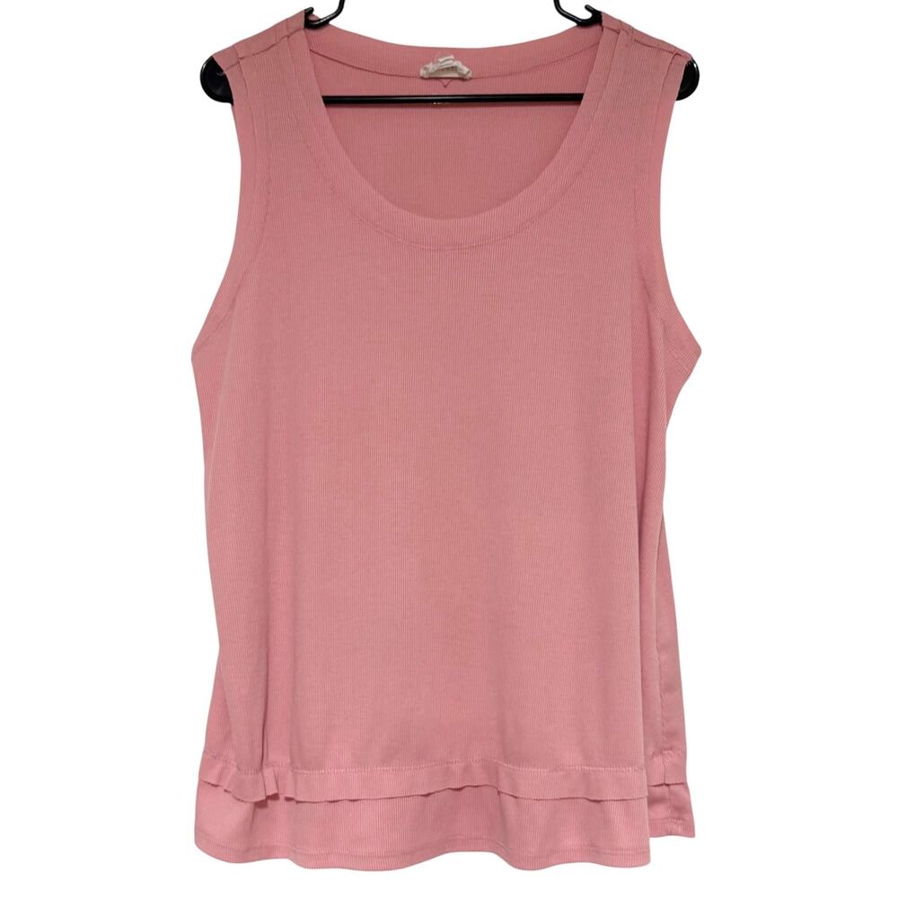 ANDREE BY UNIT Pink Basic Tank Top Size Large Raw Hem Trim Stretch Scoop Neck
